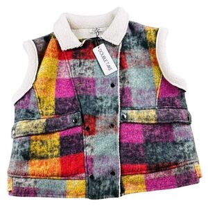 Double Take Vest Women XL Multi Color Plaid Sherpa Lined Snap Front Checkered